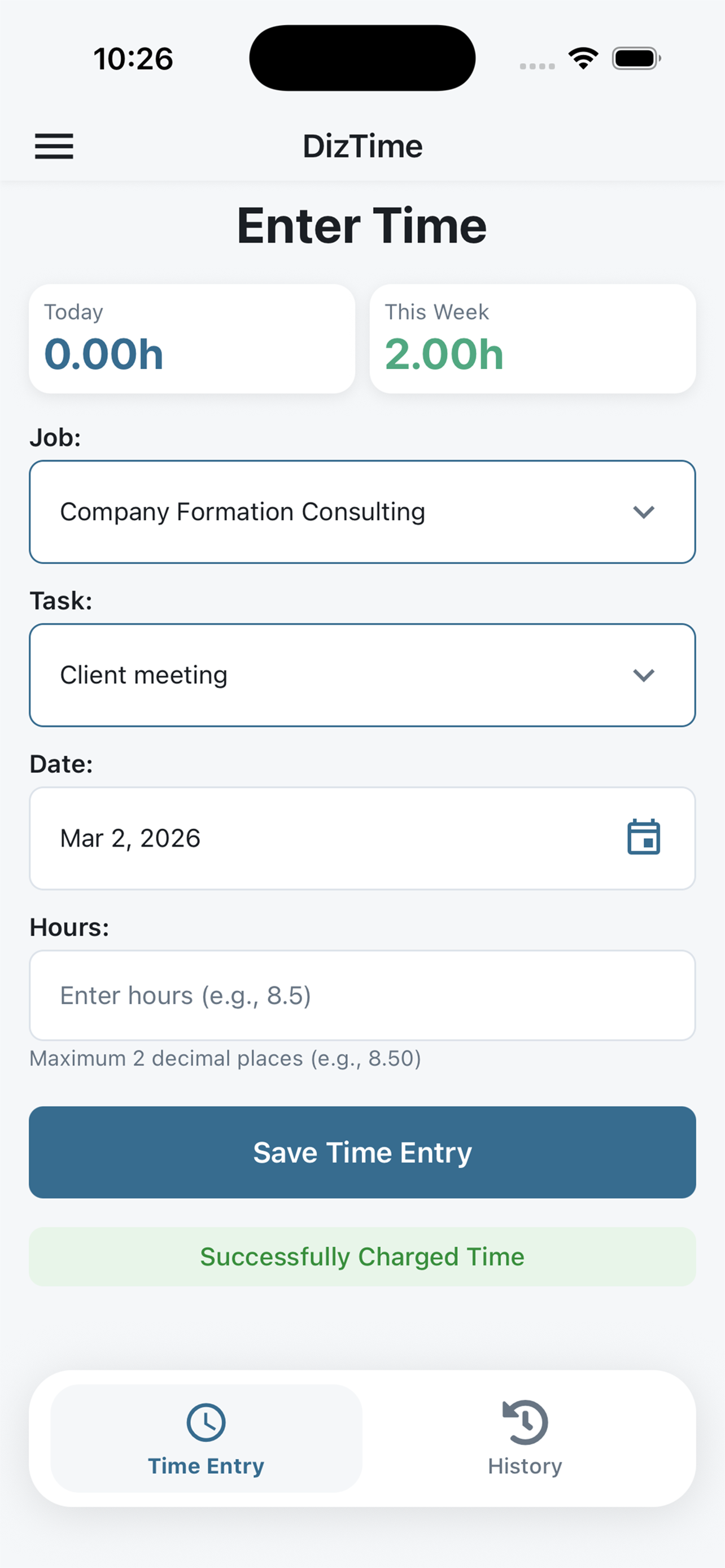 DizTime timesheet and mobile dashboard preview